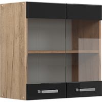 Mobile da cucina in vetro R-Line, Nero lucido, 60 cm, Vicco