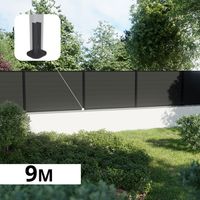Kit Clôture Composite sur Muret RIO Anthracite 9x1,2m - Bois composite & Aluminium - Poteaux sur Platines Noir - Brise vue
