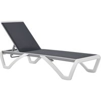 Transat de Jardin Gris et Blanc avec Dossier Inclinable et Roulettes Arrière, Dimensions 195x67,5x33 cm
