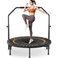 40'' Foldable Fitness Trampoline - Max Load 300lbs, Rebounder with Adjustable Foam Handle, Indoor Outdoor Exercise Workout