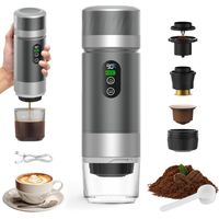 Machine à Cafe Portable,3 En 1 Cafetière à Expresso Chauffage Électrique,12V Expresso Cafetière Rechargeable,Pour Bureau,Voyage, Maison,Compatible avec les Capsules Espresso et Café Moulu, Gris
