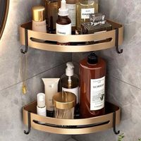 Debuns – Set of 2 No-Drill Corner Shower Shelves – Stainless Steel – 15 kg Adhesive – Triangle for Shampoo and Soap