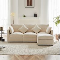 Sofá 4 Plazas 216x161x81 Cm Chenilla Beige, Reversible Modulable Puf Y 4 Cojines