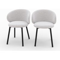 Lot de 2 chaises en tissu gris clair chiné et pieds noirs - CÉCILIA
