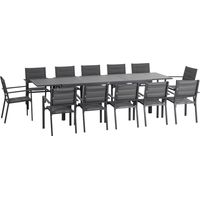 Salon de jardin en aluminium et textilène table extensible 8/12 personnes 12 chaises empilables gris