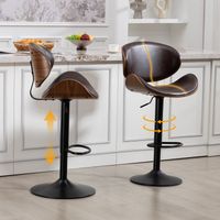 Tabourets de bar pivotants, lot de 2, tabourets de bar réglables en hauteur en bois courbé, chaise de bar avec revêtement en cuir PU, dossier ergonomique et repose-pieds, pour bar et îlot de cuisine à