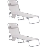 2-er Set Gartenliege mit Tasche und Kopfkissen luftig klappbar Liegestuhl für Gärten, Höfe, Strände, Balkone, Beige