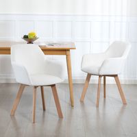 Ensemble de 2 chaises de salle à manger, fauteuils avec assises rembourrées en tissu effet velours, pieds en bois crème
