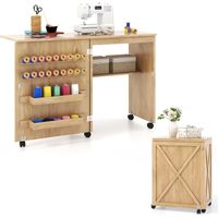 Costway – Table de couture pliante avec 18 rangées de bâtonnets – 2 plateaux de rangement – Roulettes verrouillables – Design compact blanc