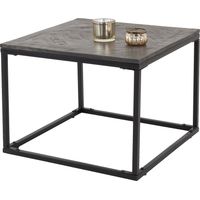 WOMO-DESIGN Tavolino Basso da Caffè 60 x 60 cm Quadrato Grigio Legno Massello di Mango Naturale Tavolo da Divano per Soggiorno Struttura in Metallo Nero da Salotto Fatto a Mano