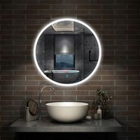 Round Bathroom Mirror with LED Lights Touch Sensor,Cool White Light,Wall Mounted,IP44-600mm White Light+Demister - A