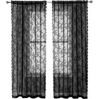 Tende in pizzo nero lunghe 213 cm (84 pollici) - Motivo floreale rustico vintage - Voile nero per soggiorno - Privacy in stile gotico - 2 pannelli 101,6 x 142,2 cm (40x56 pollici)