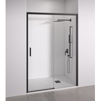 BELLOBATH - Paroi de Douche Frontale Coulissante + Fixe - Verre Trempé 6 mm Anticalcaire - Noir Mat - Largeur adaptable 135-140 cm