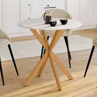 GISELE Mesa de comedor redonda para 4 personas con pata de araña de madera y tablero blanco 80 cm