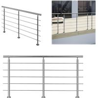 200x106cm quality 304 Stainless Steel Handrail with 5 Crossbars Balustrade Stairs