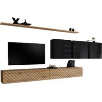 Set di mobili da soggiorno SWITCH VII – Rovere Wotan & Nero lucido – Design moderno – 340 cm
