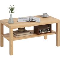 Table basse moderne avec 2 étagères de rangement, table d'appoint pour salon, charge maximale 20 kg, dimensions 90 x 45 x 44,5 cm, couleur naturelle