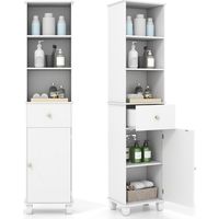 Costway – Meuble de rangement salle de bain étroit 40 x 30 x 172 cm – 3 étagères ouvertes – 1 tiroir coulissant – Placard avec étagère réglable – Blanc
