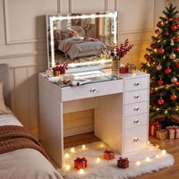 Toeletta con illuminazione a LED, luminosità regolabile, 6 cassetti, 92 x 81 x 55 cm, specchio di cortesia incluso, bianco