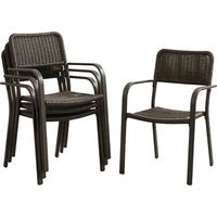 Juego de 4 Sillas de JardĂn Exterior Apilables con Reposabrazos Respaldo y Marco de Acero 55x60x83 cm MarrĂłn Oscuro