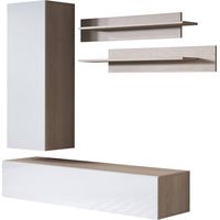 Wohnwand Mediawand Möbel TV TV-Schrank Wohnzimmer Wohnmöbel Anbauwand Möbelkombination Hängend 160cm Luke 4E Sonoma Matt mit Weiß Glanz