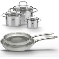 Lot de 2 poêles 24/28 cm Elo Relief Passion et 3 faitouts en inox Elo Citrin