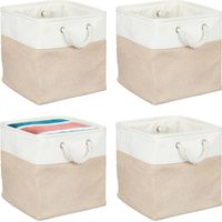 Relaxdays Aufbewahrungskorb, 4er Set, Leinen, mit Seilgriffen, Kleidung, Spielzeug, 30x30x30 cm, Regalkorb, beige/weiß