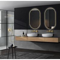 Specchio LED per bagno, spogliatoio, trucco con cornice Oro Spazzolato, luce triled retroilluminata - Interruttore Touch - Antiappannamento 50x90cm