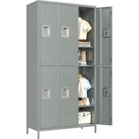 Armoire de rangement en métal verrouillable, avec 6 compartiments et trous de ventilation - Coffre de sécurité pour entreprises, écoles, salles de sport et bureaux - Gris clair