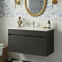 Vitra S50+ Wall Hung 2-Door Vanity Unit with Basin 1000mm Wide - Anthracite High Gloss