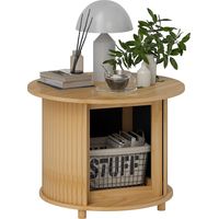 JSSEVN - Mesa auxiliar redonda con espacio de almacenamiento y puerta corredera, fabricada en bambú, Ø60 x 45 cm, carga máxima 20 kg.