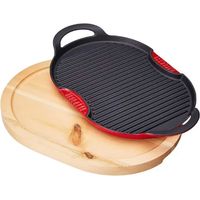 Parrilla de hierro fundido ovalada Aeternum con bandeja de madera 36x26 cm