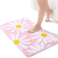 Tapis de salle de bain rose tapis de bain marguerite mignon tapis de décor de fleurs blanches et jaunes tapis de sol antidérapant tapis de bain en microfibre 16 "x 24"