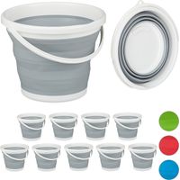 Seau pliable 10 l, lot de 10, pour nettoyage de Maison, voiture et camping, gris