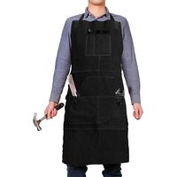 Leather work apron with 6 tool pockets, unisex heavy-duty welding apron, heat resistant, 61cm x 91cm, adjustable from size M to XXL, black.