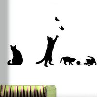 Gatti che giocano a catturare farfalle, adesivo da parete in vinile per la casa, decorazione murale, cucina, animali, carta da parati, decorazione per bambini