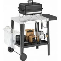 Desserte Jardin 2 Niveaux Plateau en Inox avec Table Latérale Pliable et Roulettes. 115x67.5x80.5cm. Noir