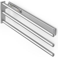 Emuca – Porte-serviettes extensible 3 bras – Aluminium anodisé mat – Fixation latérale ou sous plan de travail – Longueur 440 mm, coulisse télescopique