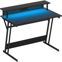 Bureau gaming avec éclairage LED support écran aggloméré acier noir 100x60x88,5 cm, bureau gamer ergonomique
