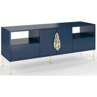 Meuble télévision Merlin 136 x 40 x 60 cm Bois - Bleu marine et doré