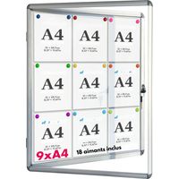 Karat – Panneau d'affichage en aluminium A4 9x avec serrure à cylindre – Verre de sécurité – Cadre anodisé argent – Usage intérieur