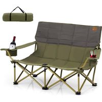 COSTWAY Silla Plegable Camping 2 Personas, Silla Plegable Portatil Ligera 2 Portavasos, Acolchado de Algodón y Bolsa de Almacenamiento, Silla Playa Plegable, Carga 300kg, 149 x 70 x 80 cm (Verde)