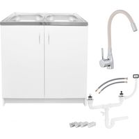 STAMAR Küchenschrank - Doppelwaschbecken 80 cm - Weiß - Elegant und Praktisch - Hochwertige Qualität