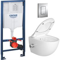 Grohe – Pack WC japonais lavant – WC suspendu sans bride avec fonction bidet thermostatique – RAPIDSLSATCLEAN1 – Plaque chrome