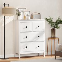 Cómoda blanca de 4 cajones para dormitorio estrecha OKMYHOME