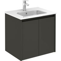 SANSA ensemble compact de meubles de salle de bain 2 portes - ROYO Couleur : Gris sablé - Options : Meuble + Lavabo - Dimensions : 60 cm