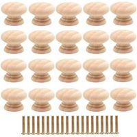 Set of 20 Round 35mm Wooden Drawer Knobs, Furniture Handles for Cabinet Doors with Screws