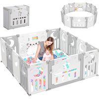 Recinto per bambini in plastica con 14 pannelli - Recinzione protettiva pieghevole per bambini - 150x150x62 cm - Grigio e bianco