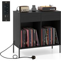 COSTWAY Record Player Stand Double Wide Turntable Stand w/ Power Outlets-White