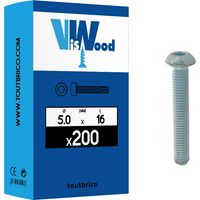 200 vis métaux 5x16mm tête Bombée Hexcreuse zingué Viswood